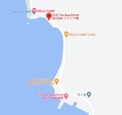 奄美大島　伝泊の宿泊棟とフロントの地図